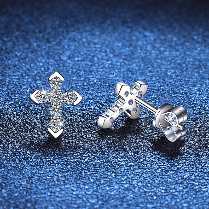 Sterling Silver Moissanite Cross Stud Earrings