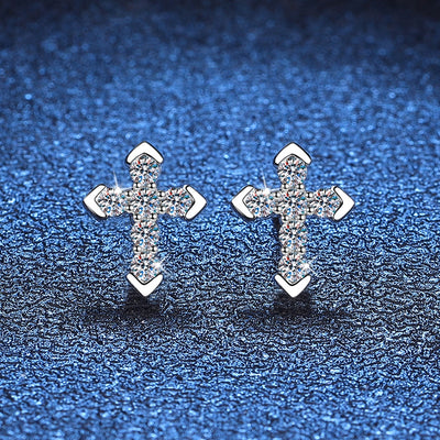 Sterling Silver Moissanite Cross Stud Earrings