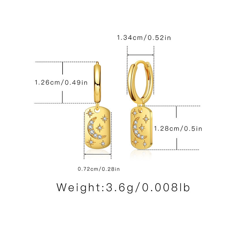 1 Pair Minimalist Moon Design 18k Gold Plated Copper Zirconia Drop Earrings