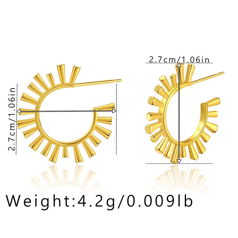 1 Pair Minimalist Sunflower Design 18k Gold Plated Copper Earrings