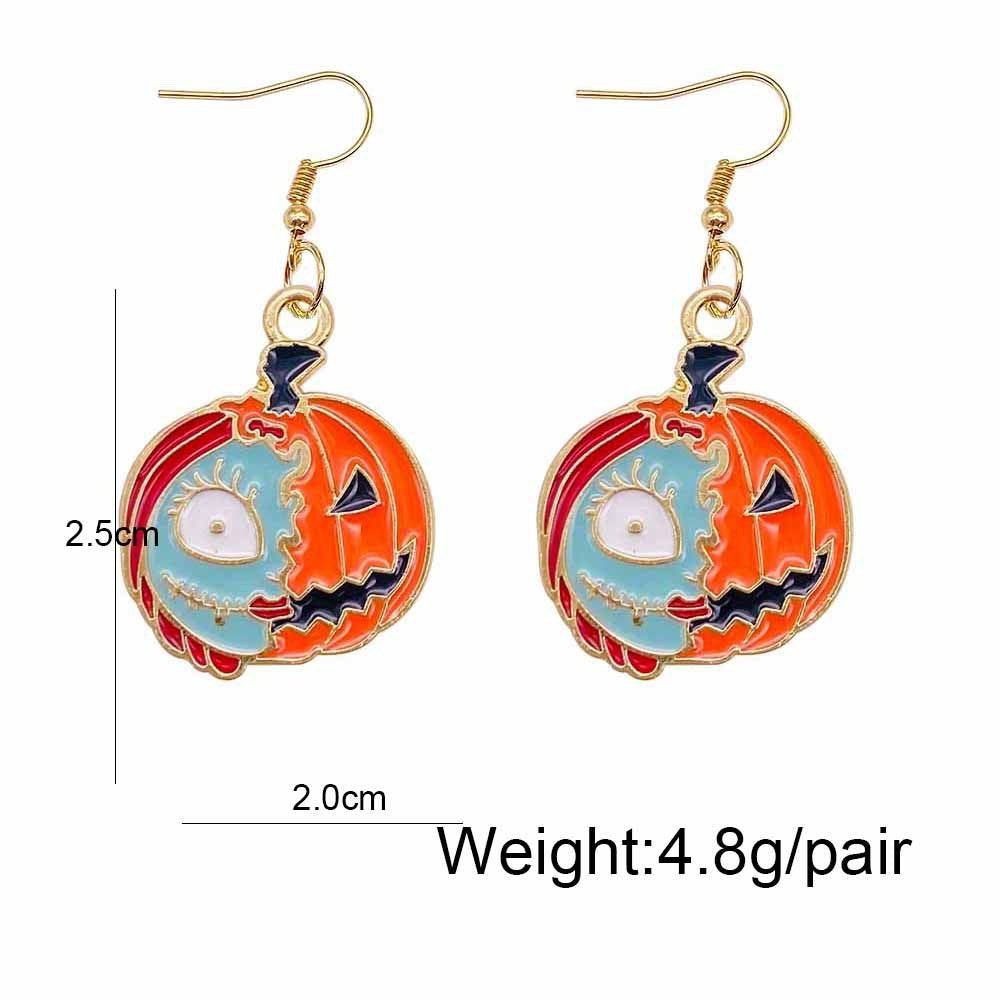 1 Pair Halloween Pumpkin Ghost Alloy Drop Earrings with Star Bow Knot Design