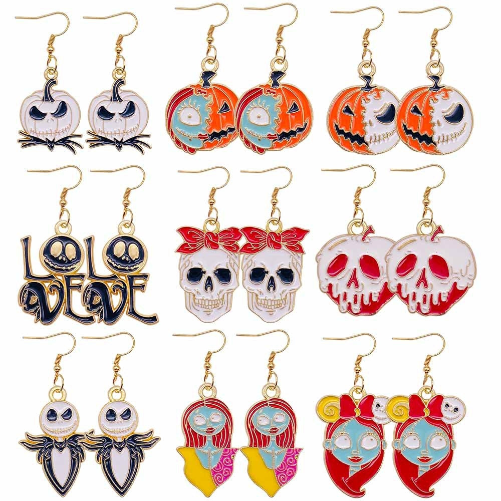 1 Pair Halloween Pumpkin Ghost Alloy Drop Earrings with Star Bow Knot Design