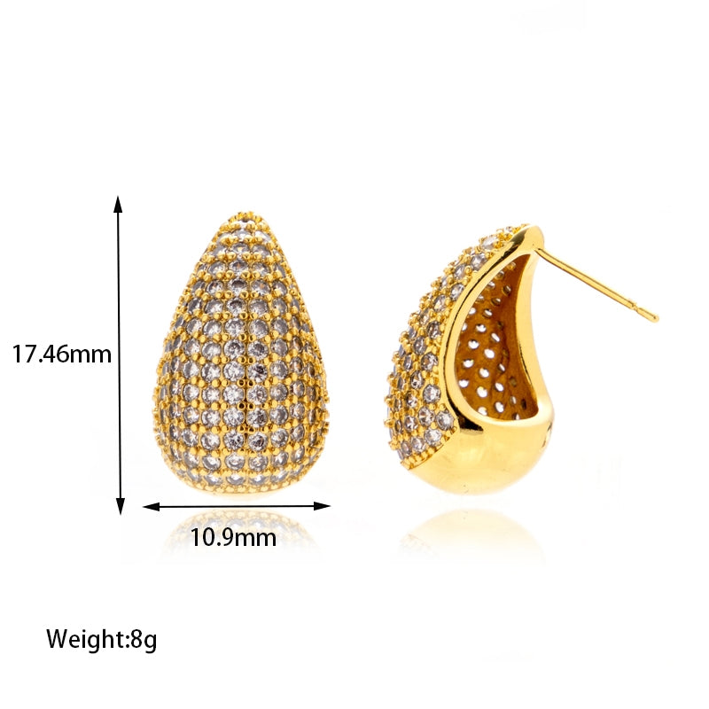 1 Pair Elegant Water Droplet Rhinestone 18k Gold Plated Ear Studs