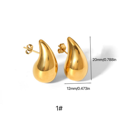 1 Pair Minimalist Water Droplet 18K Gold Plated 316L Stainless Steel Hollow Earrings