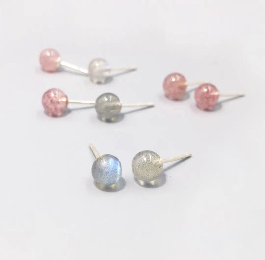 Sterling Silver Candy Crystal & Moonstone Stud Earrings