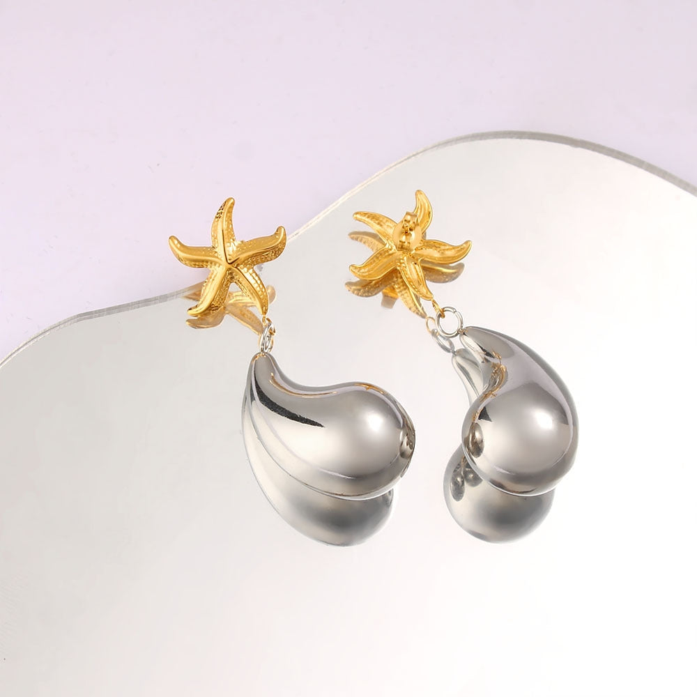 1 Pair Geometric Stainless Steel Starfish Hollow Drop Earrings for Women