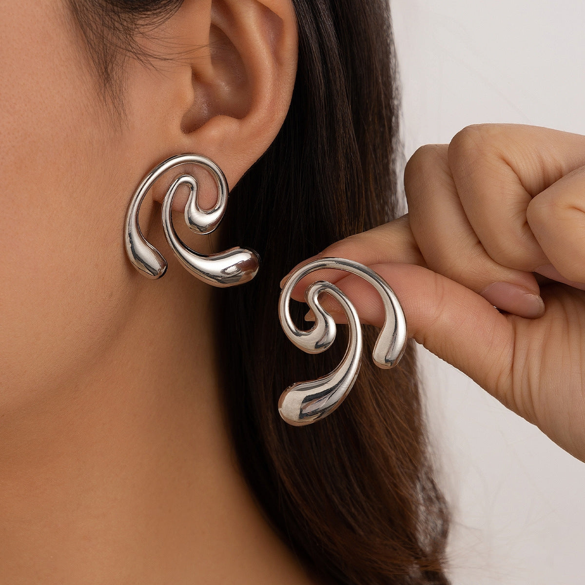 Geometric Alloy Drop Earrings - Retro Comma Design Studs for Women