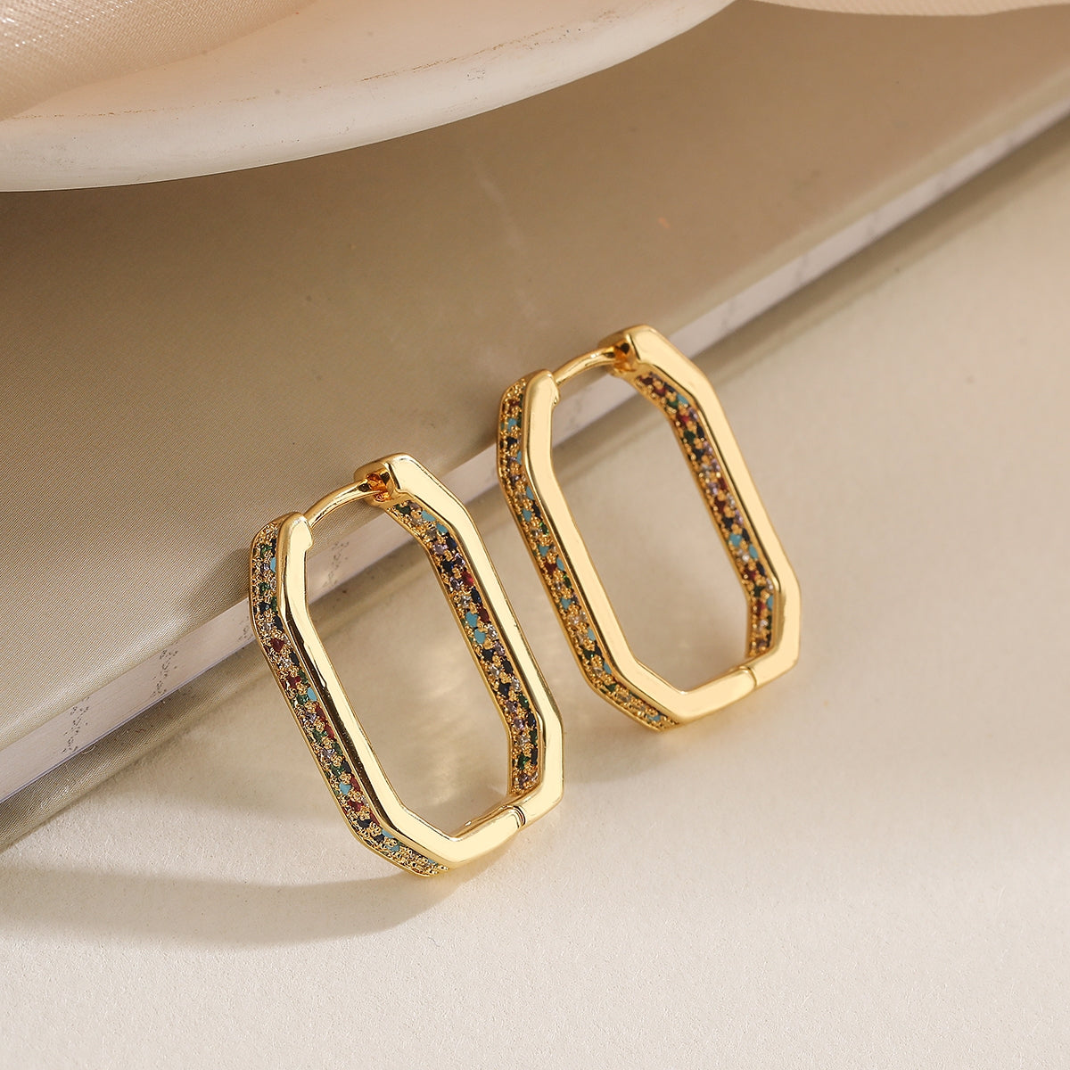 1 Pair Minimalist Geometric 18k Gold Plated Copper Zircon Earrings