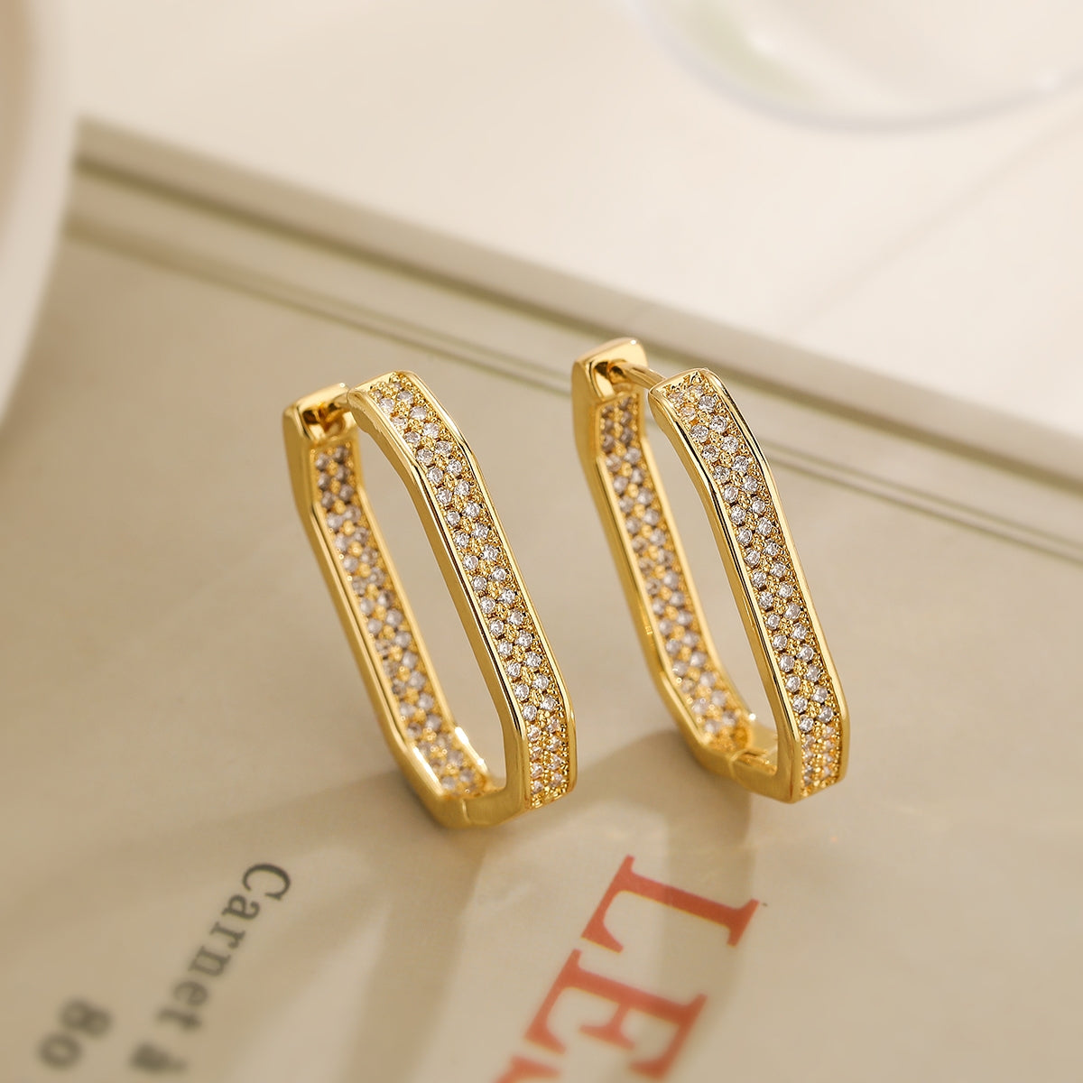 1 Pair Minimalist Geometric 18k Gold Plated Copper Zircon Earrings