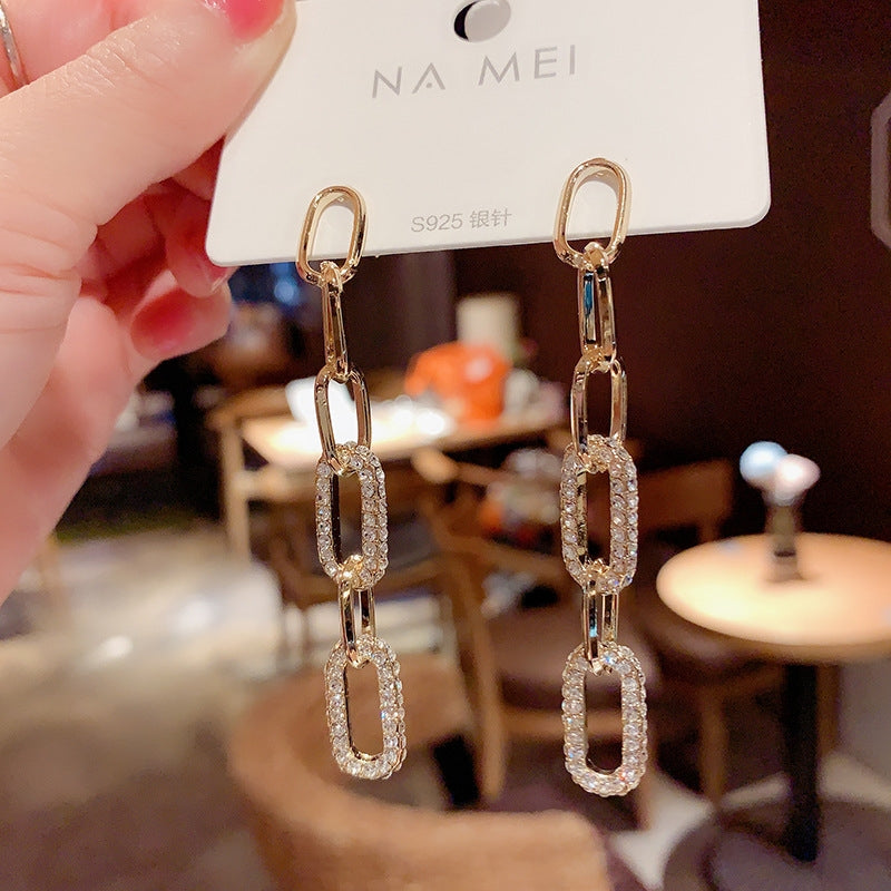 1 Pair Minimalist Alloy Chain Drop Earrings - Long Style Fashion Statement