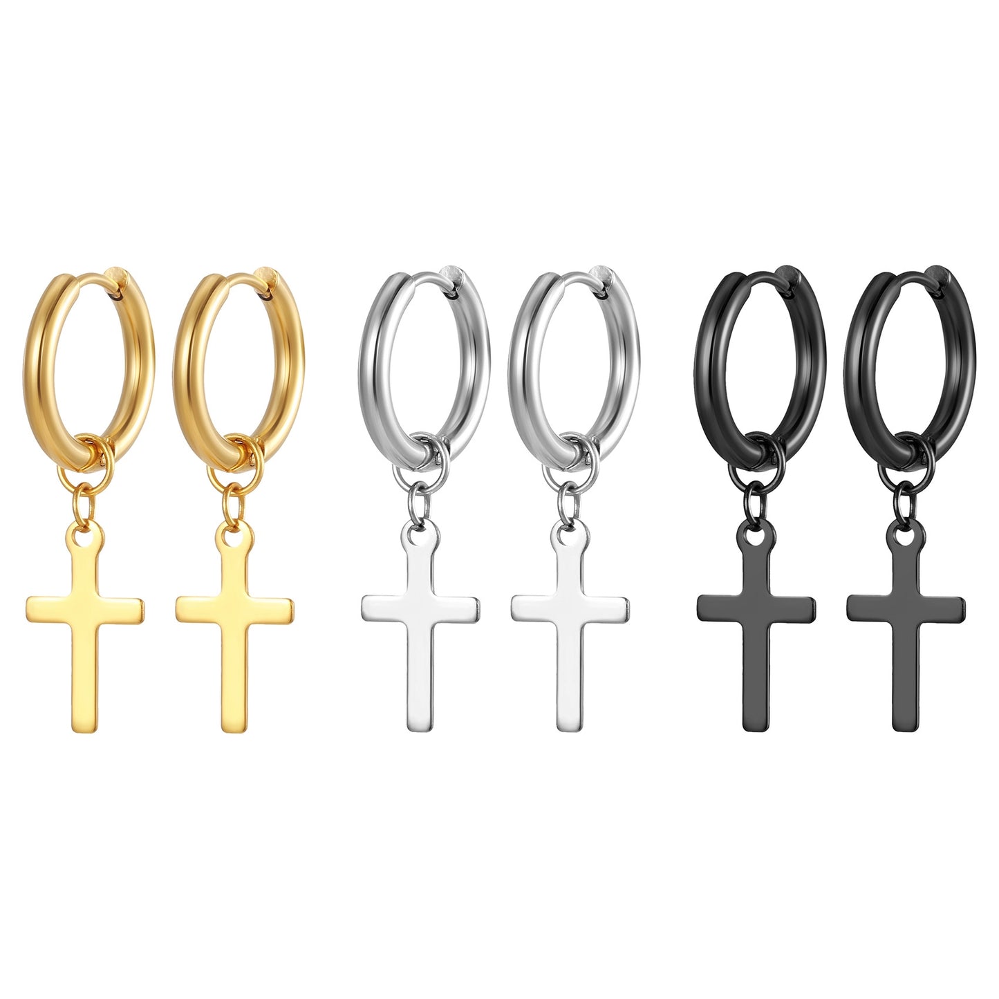 1 Pair Minimalist Cross 18K Gold Plated Stainless Steel Hoop Earrings