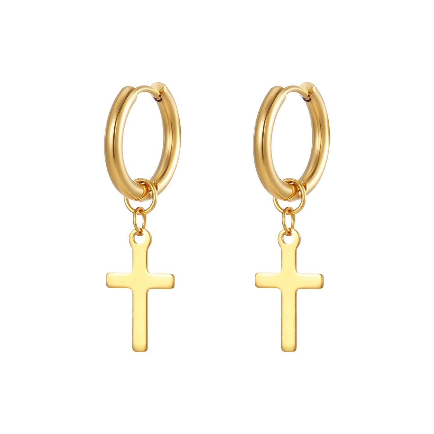 1 Pair Minimalist Cross 18K Gold Plated Stainless Steel Hoop Earrings