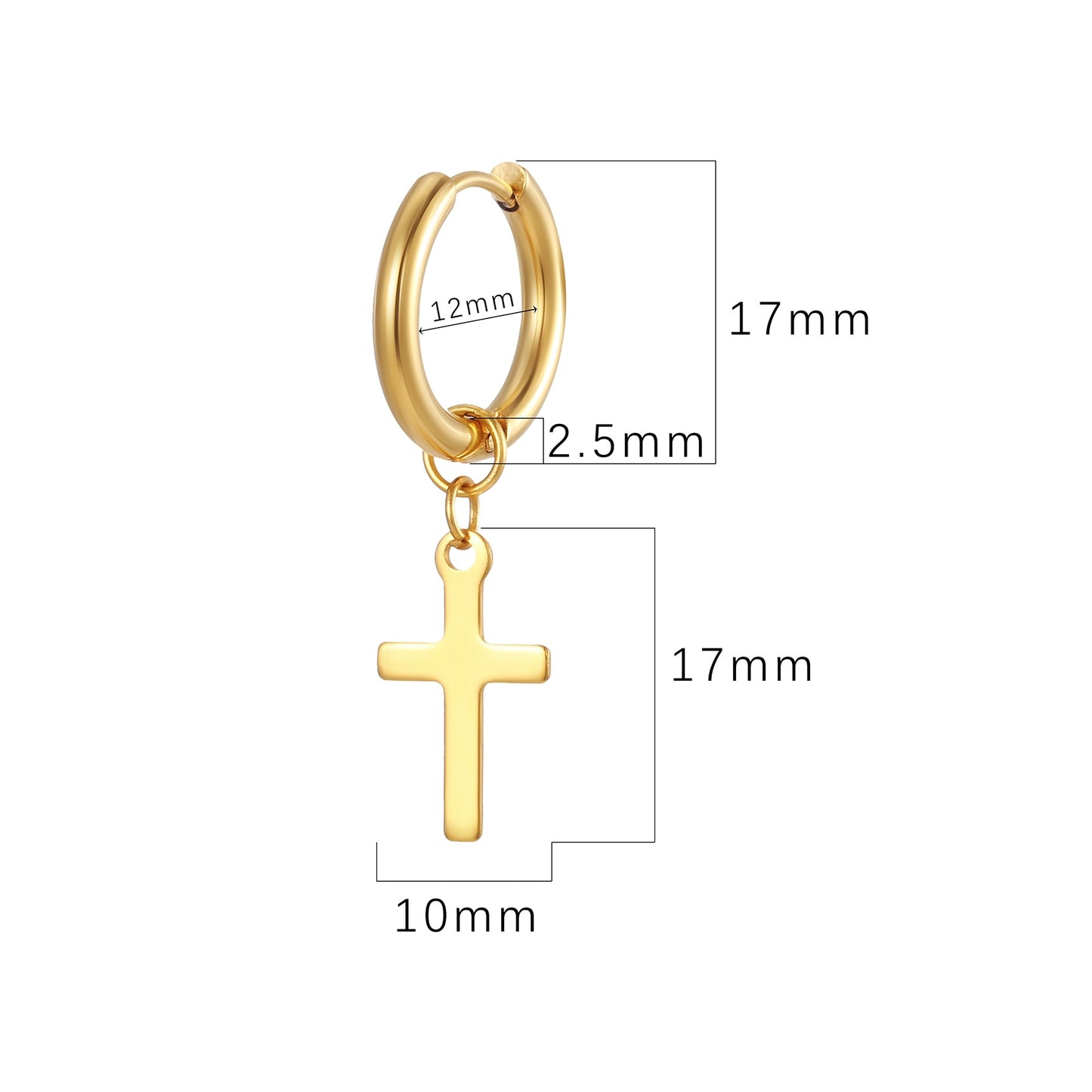 1 Pair Minimalist Cross 18K Gold Plated Stainless Steel Hoop Earrings