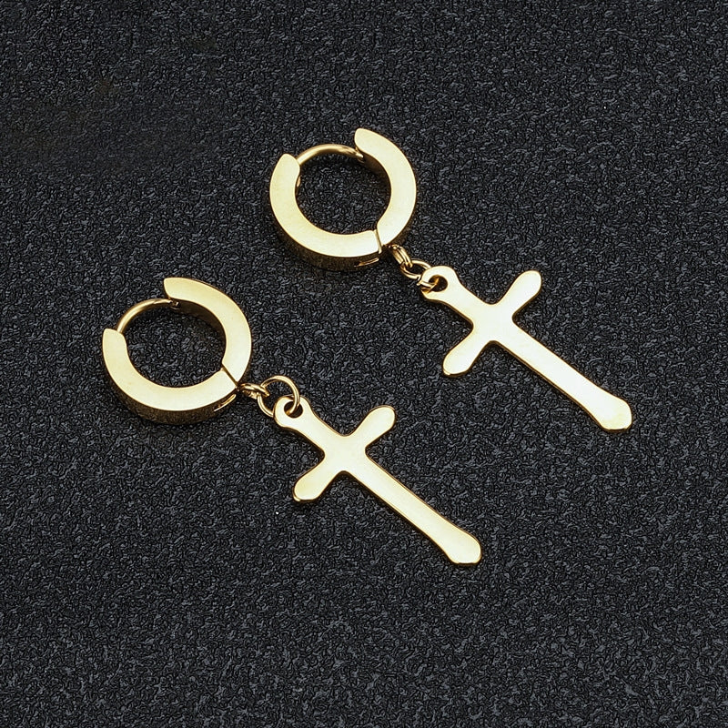 1 Pair Minimalist Cross Titanium Steel Drop Earrings for Men and Women