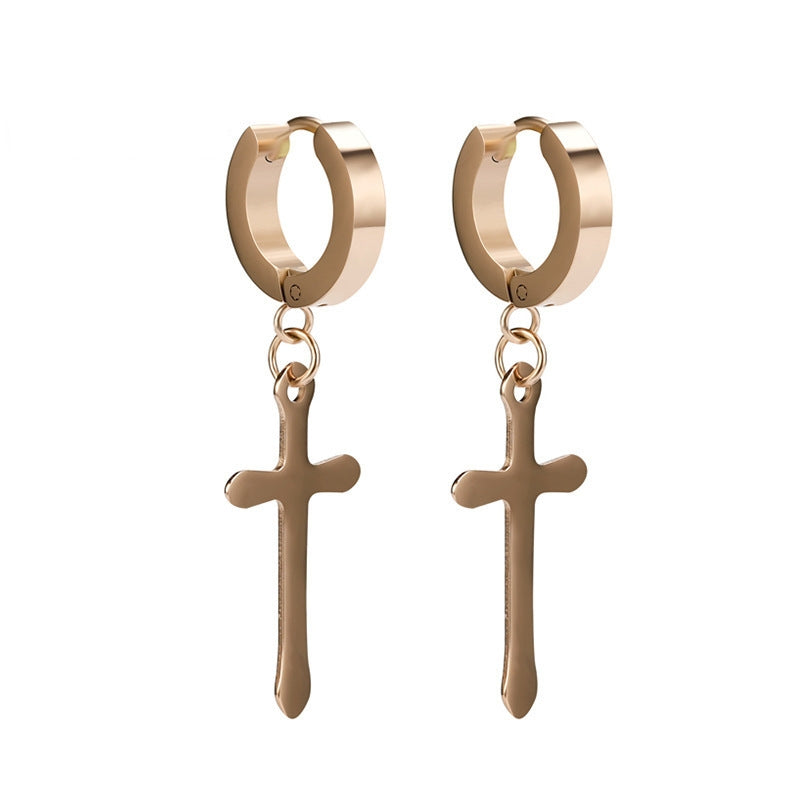 1 Pair Minimalist Cross Titanium Steel Drop Earrings for Men and Women