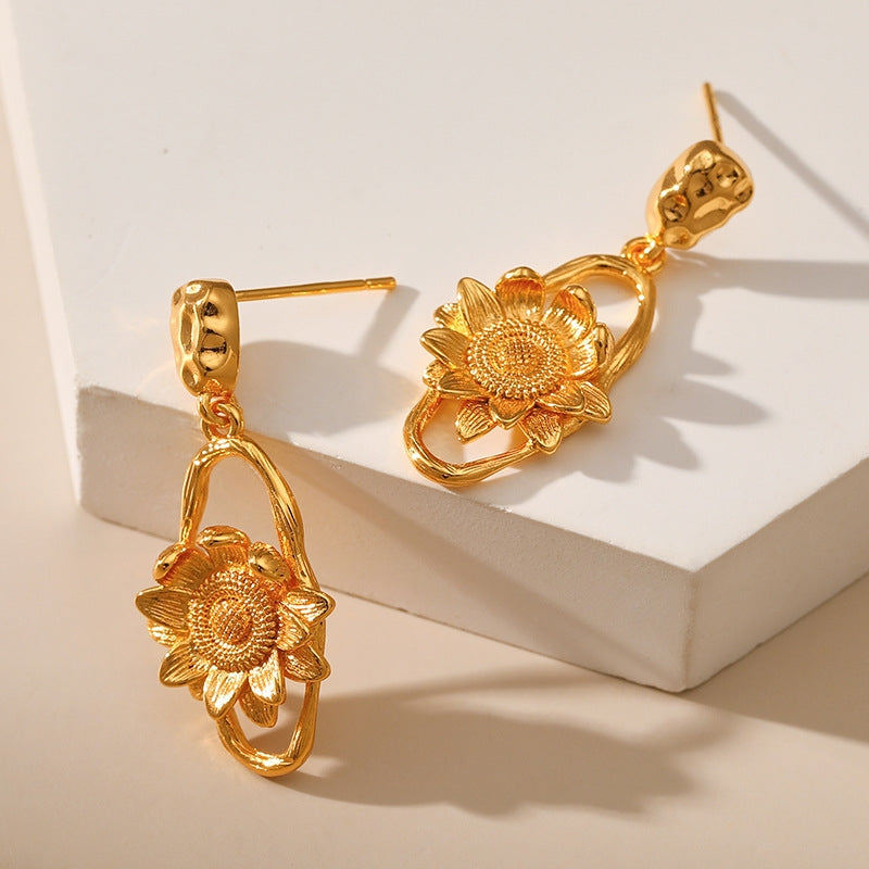 1 Pair Minimalist Flower Design 18k Gold Plated Copper Drop Earrings