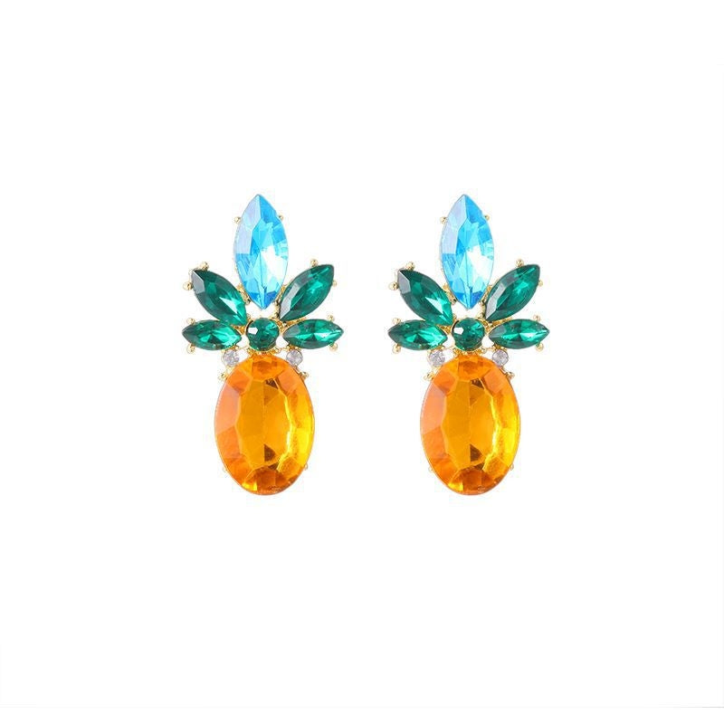 1 Pair Pineapple Rhinestone Crystal Stud Earrings