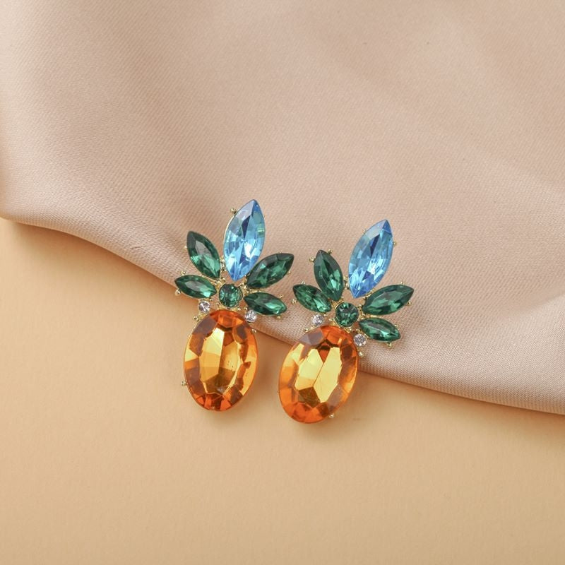 1 Pair Pineapple Rhinestone Crystal Stud Earrings