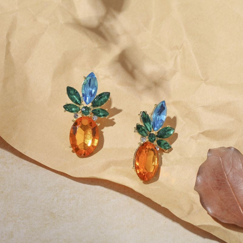 1 Pair Pineapple Rhinestone Crystal Stud Earrings