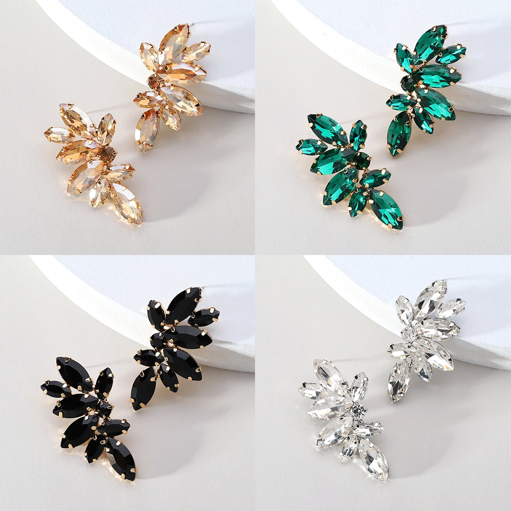 Geometric Inlay Glass Gemstone Wing Shape Stud Earrings for Women - 8 Colors Fashion Jewelry