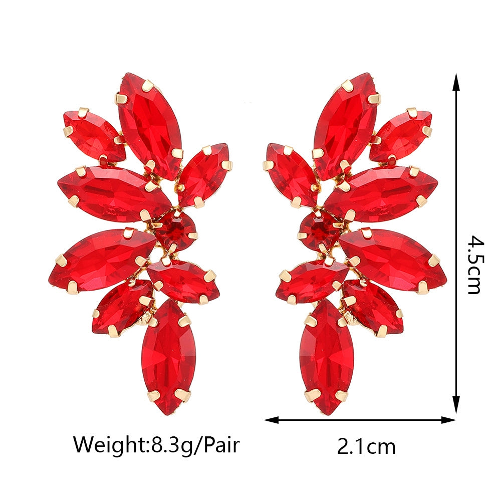 Geometric Inlay Glass Gemstone Wing Shape Stud Earrings for Women - 8 Colors Fashion Jewelry