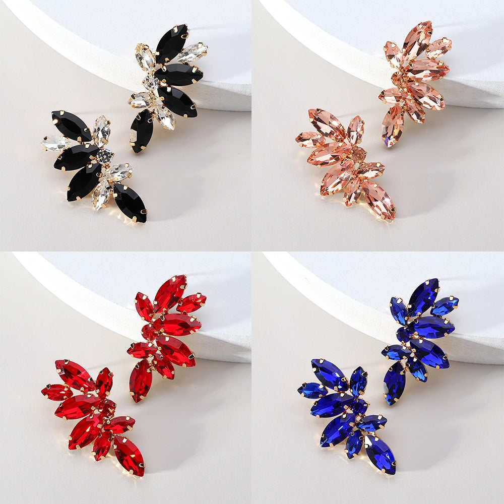 Geometric Inlay Glass Gemstone Wing Shape Stud Earrings for Women - 8 Colors Fashion Jewelry