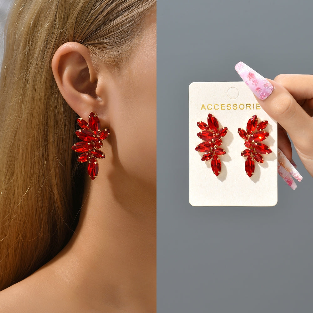 Geometric Inlay Glass Gemstone Wing Shape Stud Earrings for Women - 8 Colors Fashion Jewelry