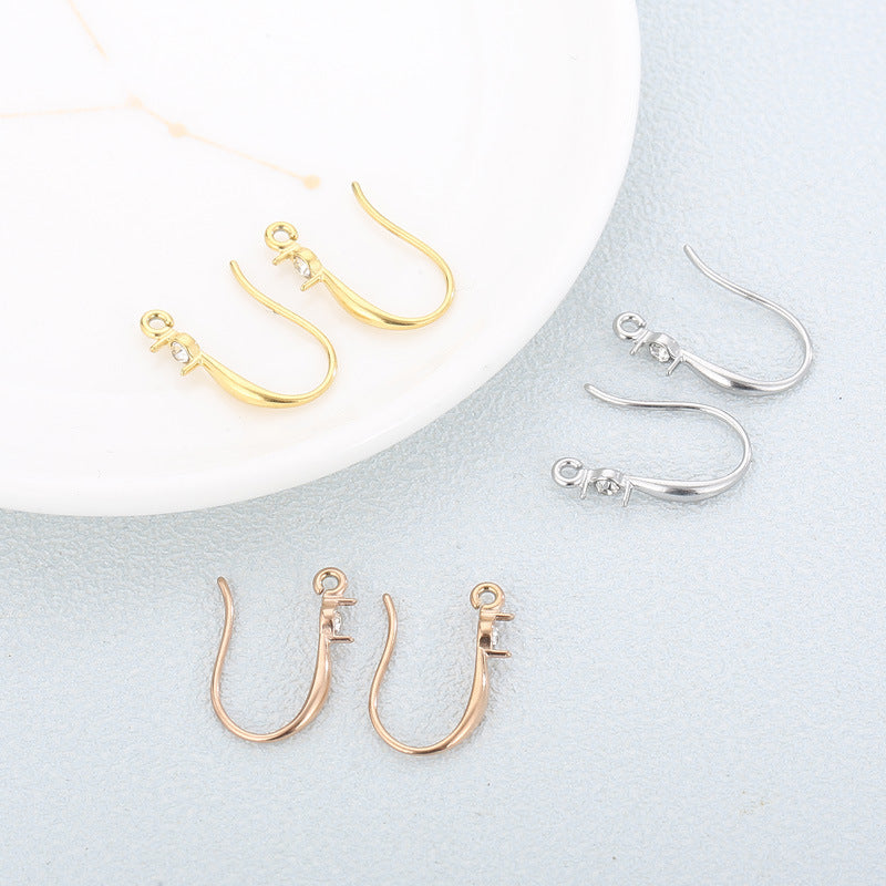 Geometric Stainless Steel Rhinestone Fish Hook Earrings - Trendy Diamond-Encrusted Jewelry for Women