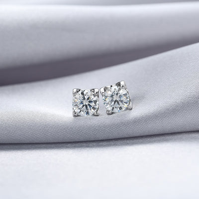 1 Carat Geometric Square Moissanite Sterling Silver Stud Earrings