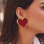 Heart Shape Alloy Enamel Earrings - Black and Red Drip Oil Design