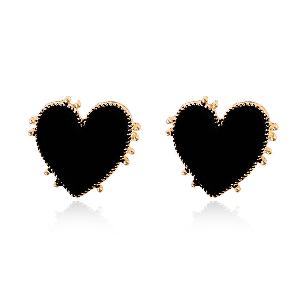 Heart Shape Alloy Enamel Earrings - Black and Red Drip Oil Design