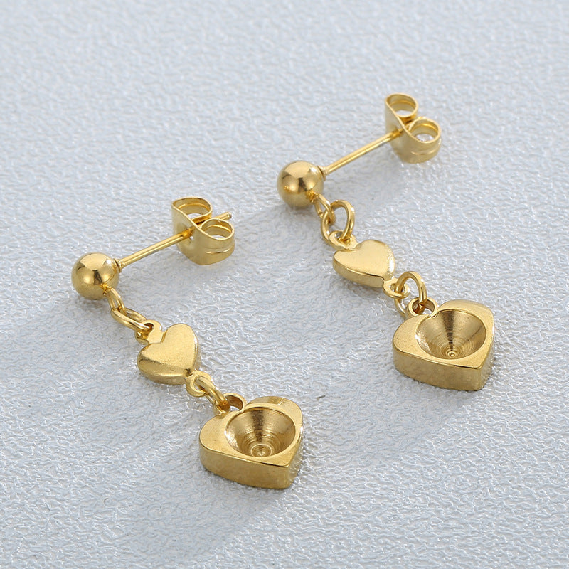 Heart-Shaped Stainless Steel Drop Earrings with 18K Gold Tassel Design