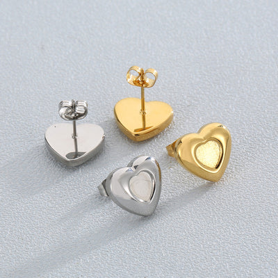 Heart-Shaped Stainless Steel Earrings - Minimalist Titanium Steel Studs for Women