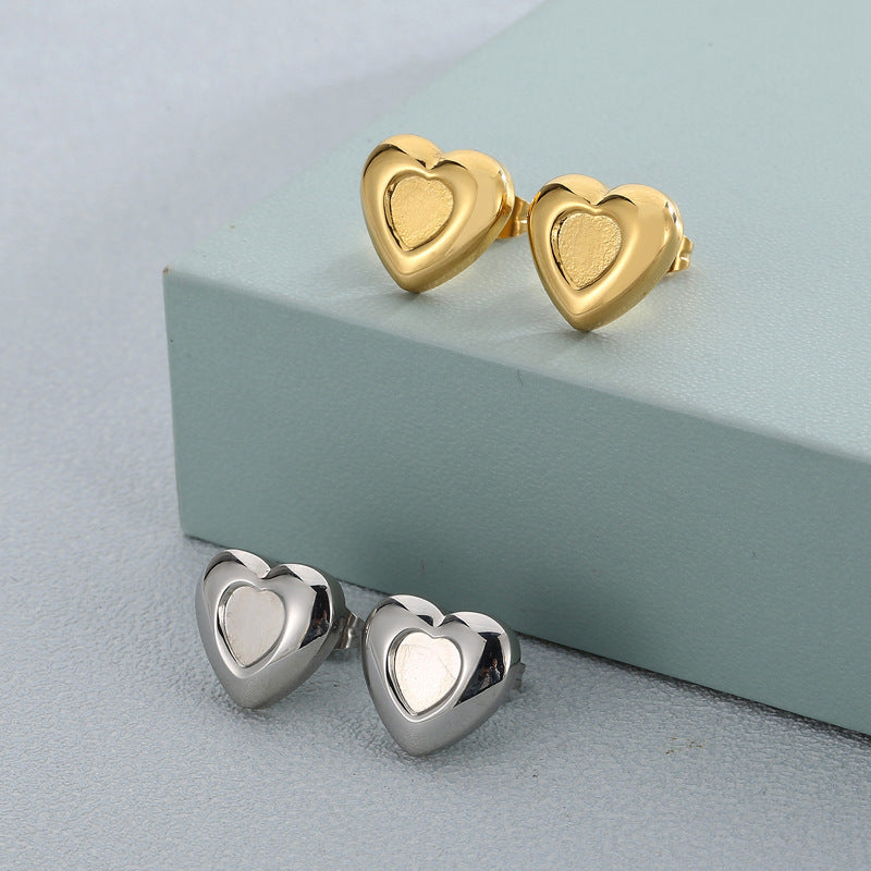 Heart-Shaped Stainless Steel Earrings - Minimalist Titanium Steel Studs for Women