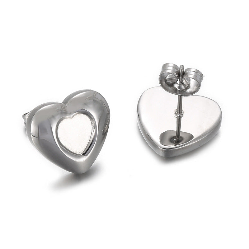 Heart-Shaped Stainless Steel Earrings - Minimalist Titanium Steel Studs for Women