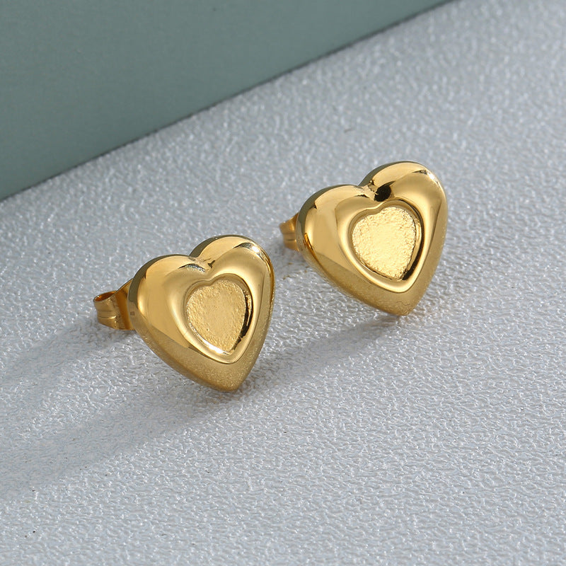Heart-Shaped Stainless Steel Earrings - Minimalist Titanium Steel Studs for Women