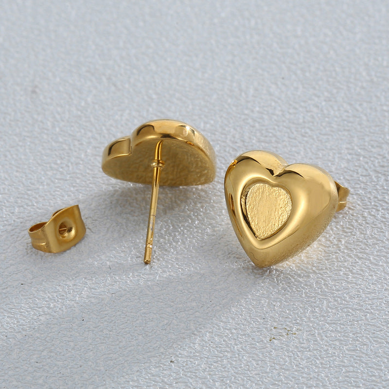Heart-Shaped Stainless Steel Earrings - Minimalist Titanium Steel Studs for Women