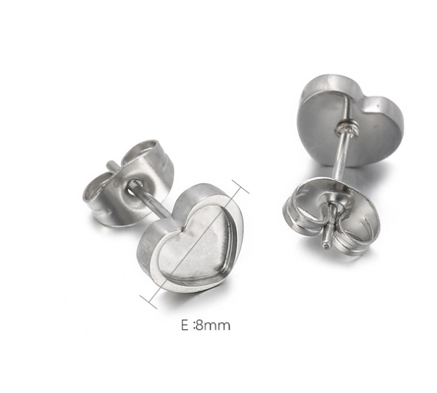Heart-Shaped Stainless Steel Stud Earrings with Diamond Accents - Minimalist Titanium Steel Jewelry