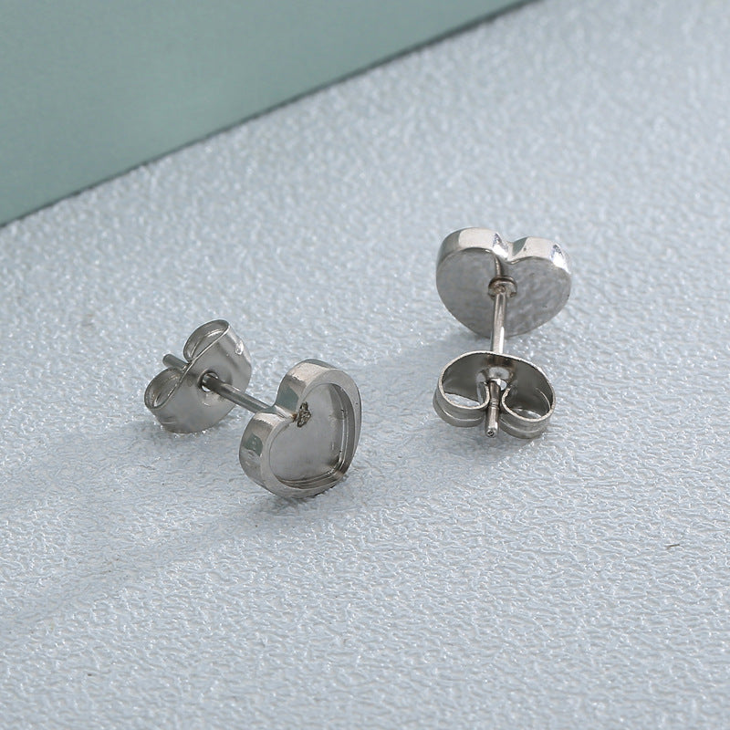 Heart-Shaped Stainless Steel Stud Earrings with Diamond Accents - Minimalist Titanium Steel Jewelry