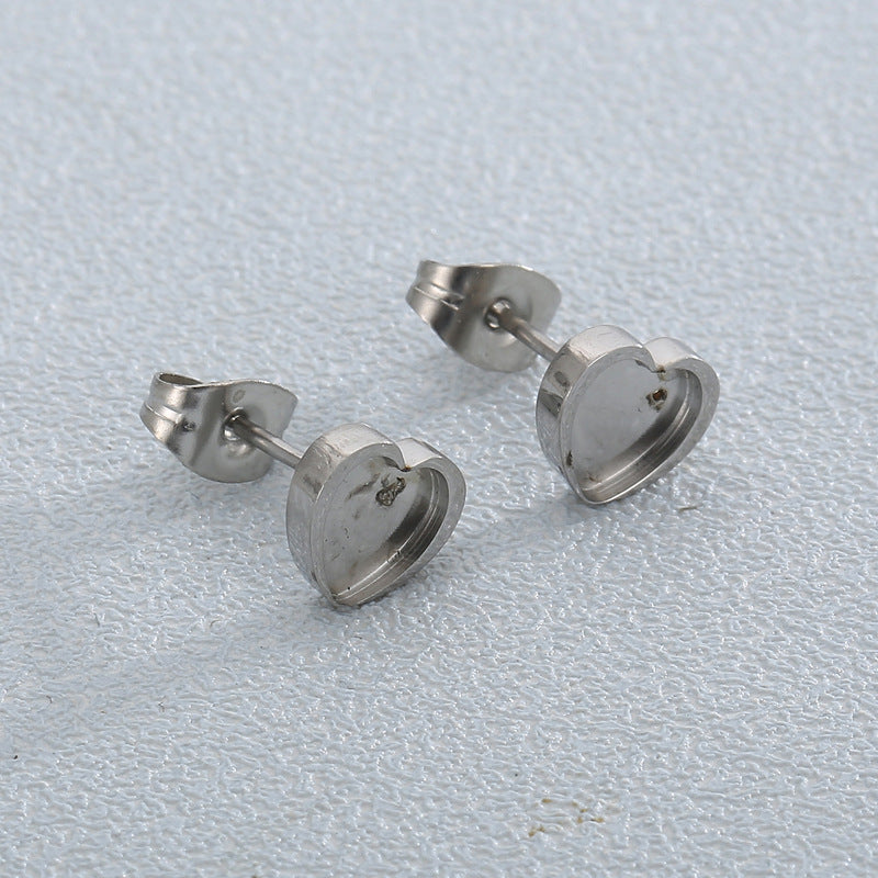 Heart-Shaped Stainless Steel Stud Earrings with Diamond Accents - Minimalist Titanium Steel Jewelry
