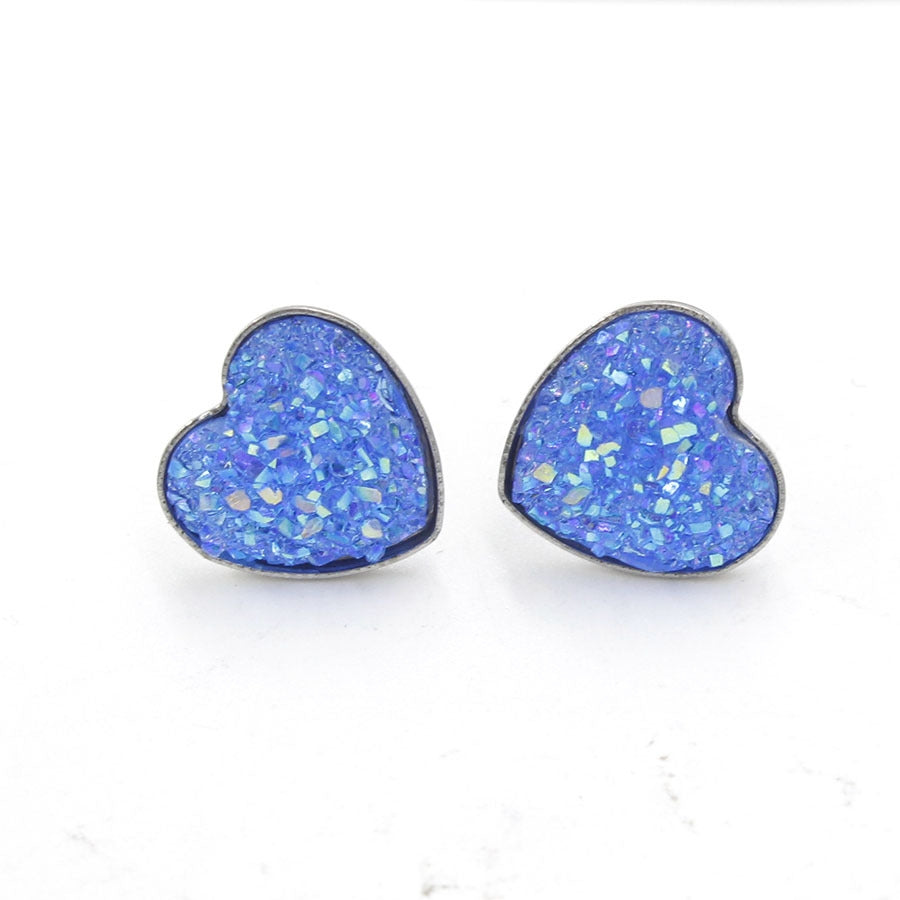 Simple Heart & Star Stainless Steel Crystal Earrings Set