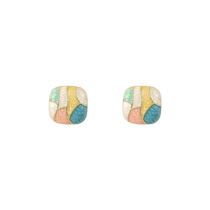 1 Pair Minimalist Korean Color Block Square Glazed Alloy Stud Earrings