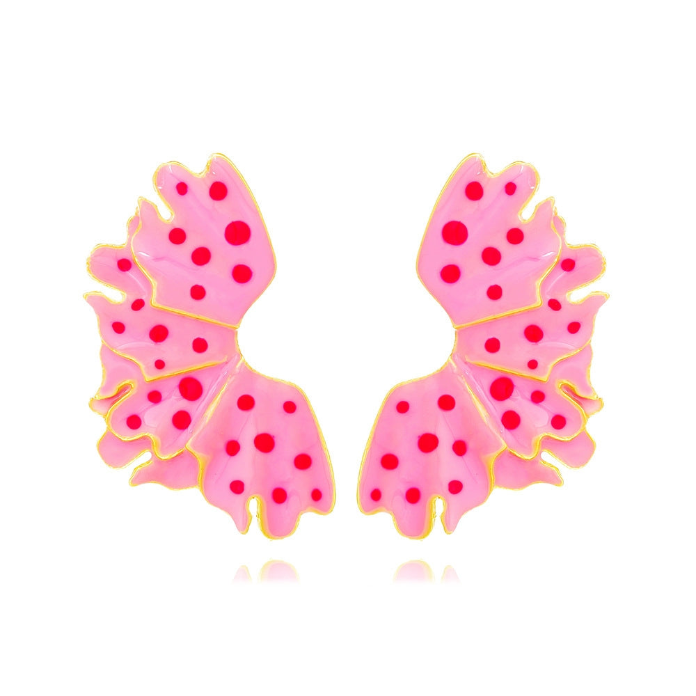 Simple Leaf Enamel Polka Dot Stud Earrings for Women