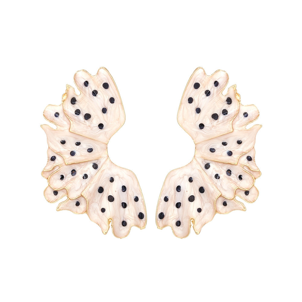 Simple Leaf Enamel Polka Dot Stud Earrings for Women