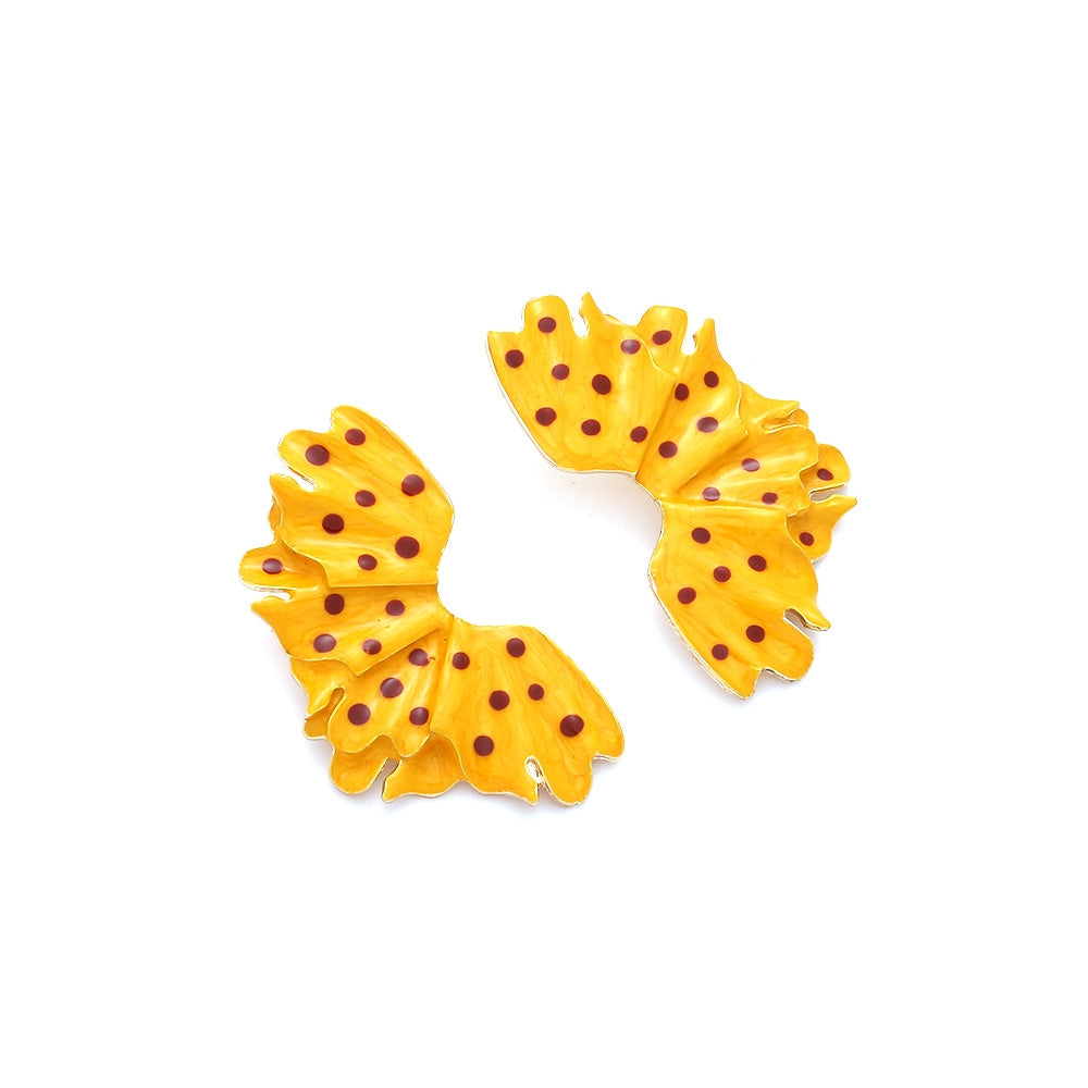 Simple Leaf Enamel Polka Dot Stud Earrings for Women