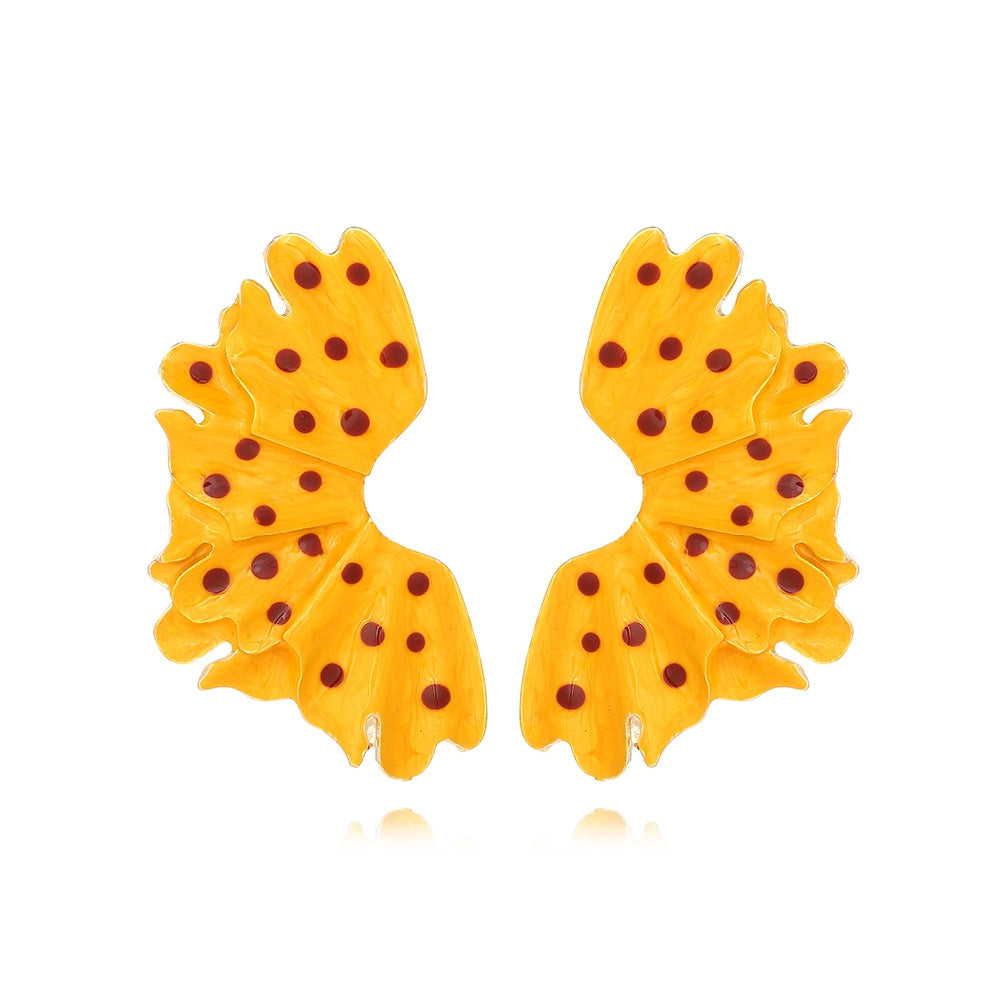 Simple Leaf Enamel Polka Dot Stud Earrings for Women