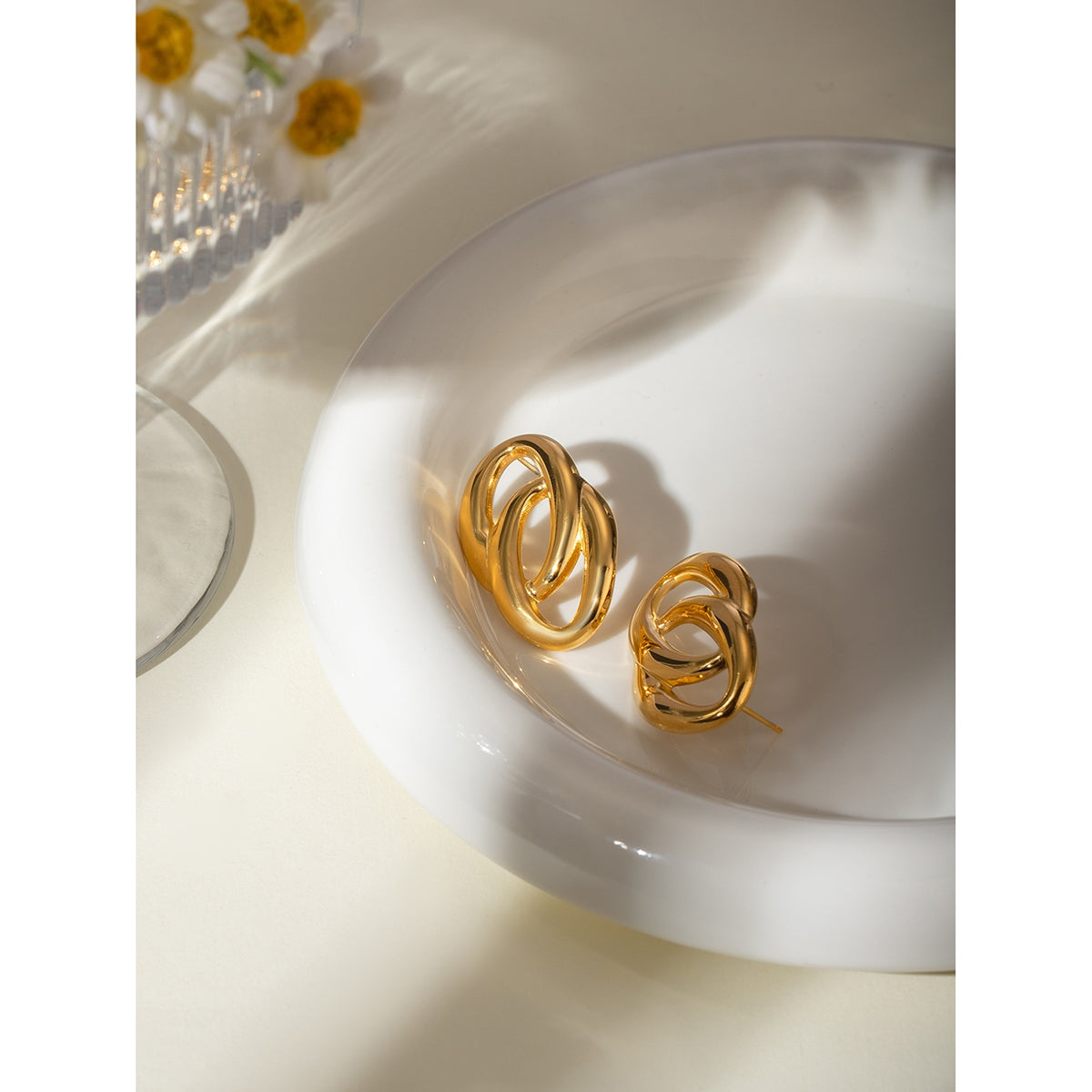 1 Pair Minimalist O-Type 18k Gold Plated Stainless Steel Earrings