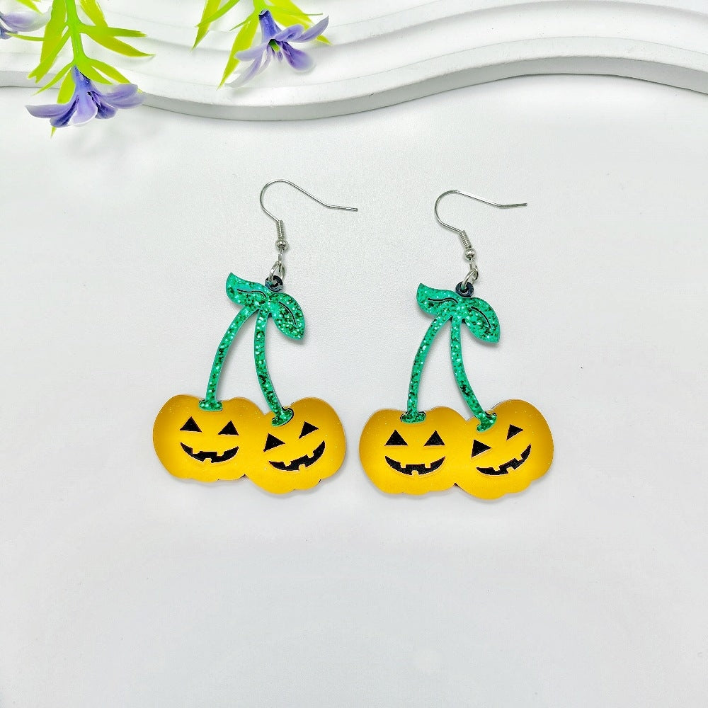 1 Pair Simple Style Pumpkin Skull Arylic Drop Earrings