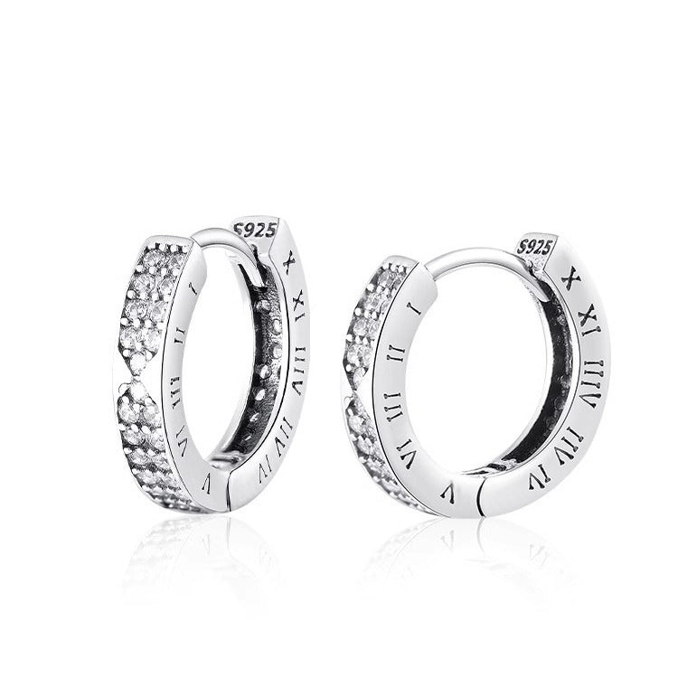 1 Pair Roman Numeral Copper Zircon Hoop Earrings