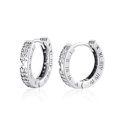 1 Pair Roman Numeral Copper Zircon Hoop Earrings